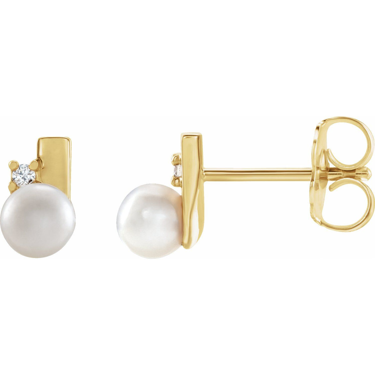 14K Yellow Gold Cultured White Akoya Pearl & .03 CTW Natural Diamond Geometric Earrings