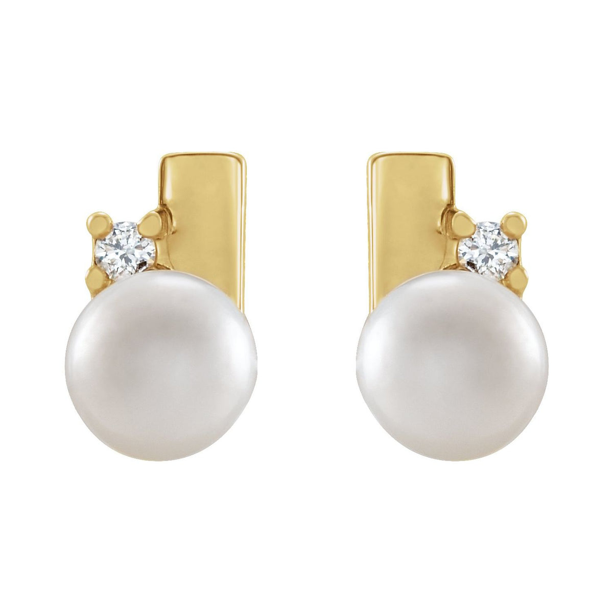 14K Yellow Gold Cultured White Akoya Pearl & .03 CTW Natural Diamond Geometric Earrings