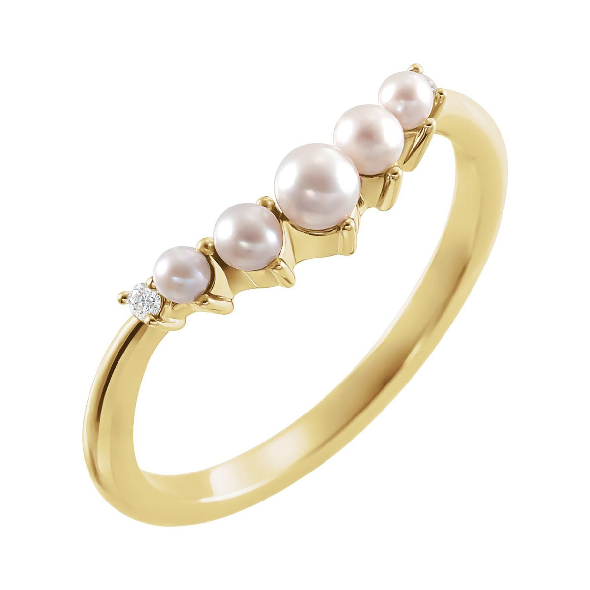 Pearl & .03 CTW Natural Diamond Contour Band