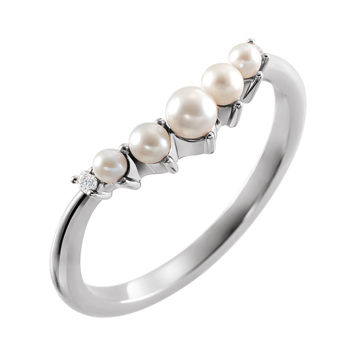 Pearl & .03 CTW Natural Diamond Contour Band