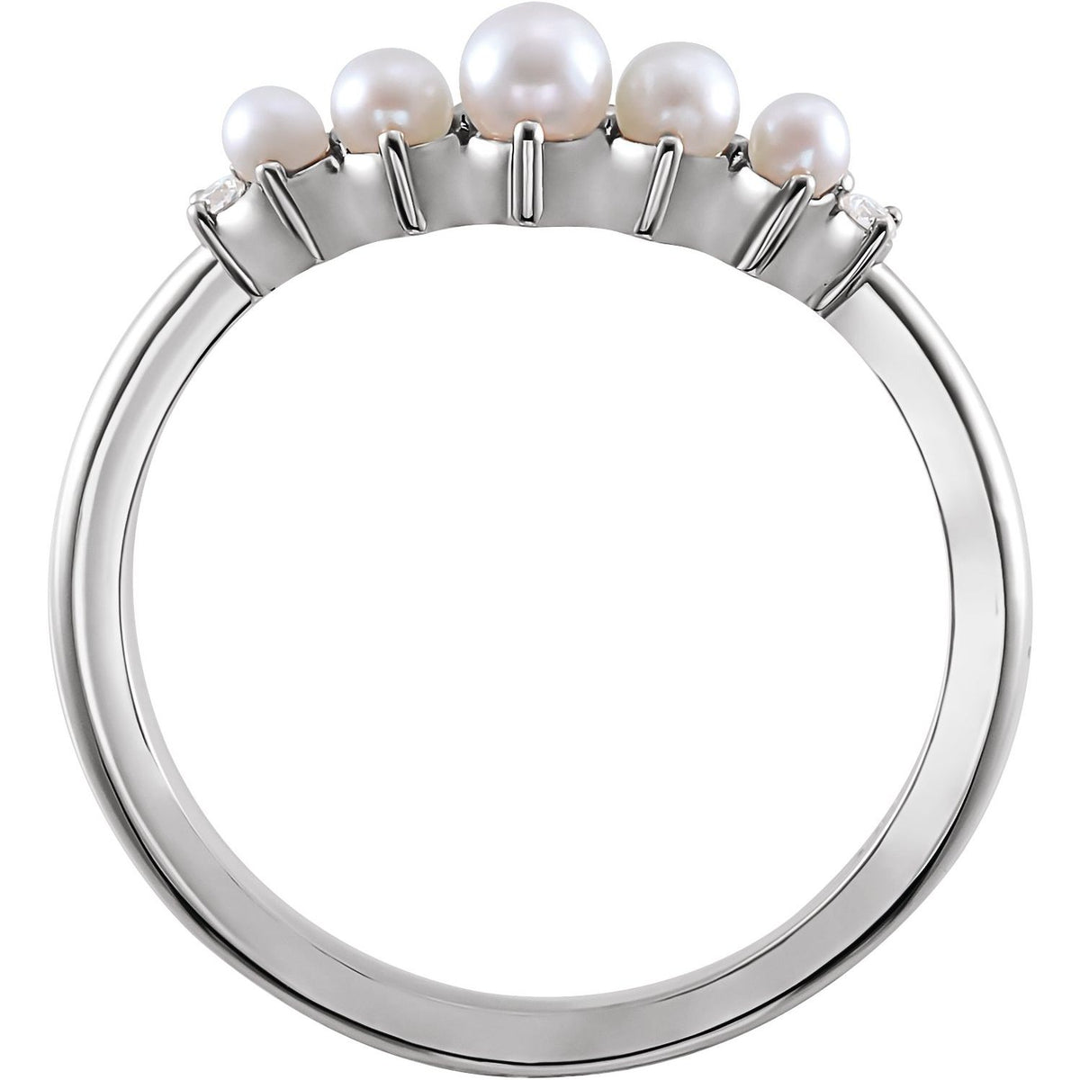 Pearl & .03 CTW Natural Diamond Contour Band