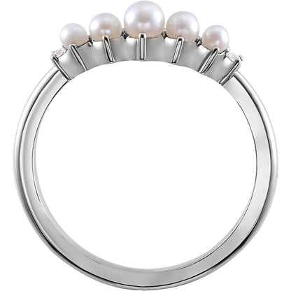 Pearl & .03 CTW Natural Diamond Contour Band