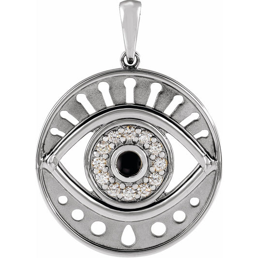 Sterling Silver Natural Black Onyx & 1/6 CTW Natural Diamond Evil Eye Pendant