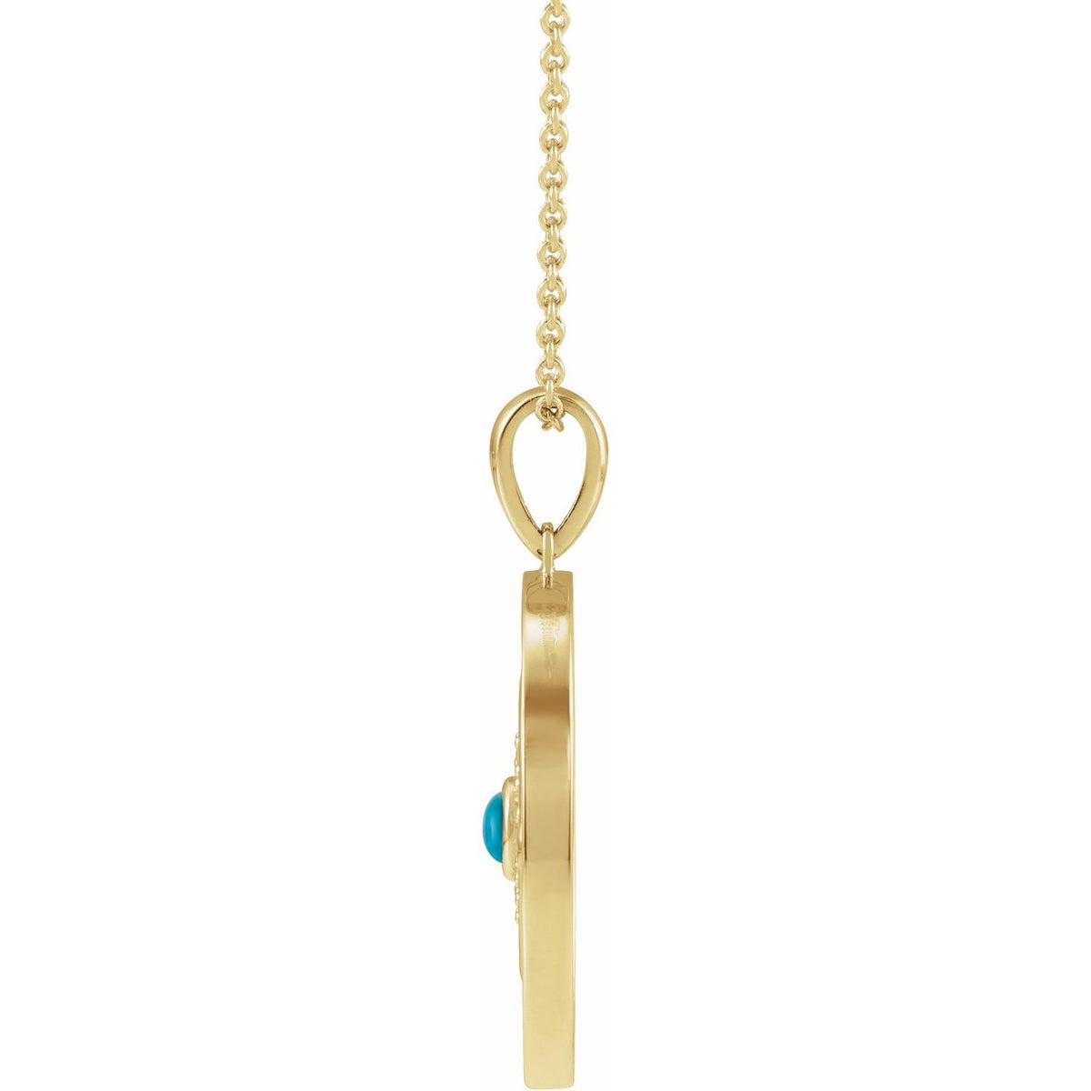 14K Yellow Gold Natural Turquoise & 1/6 CTW Natural Diamond Evil Eye 16-18" Necklace