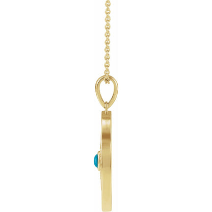 14K Yellow Gold Natural Turquoise & 1/6 CTW Natural Diamond Evil Eye 16-18" Necklace