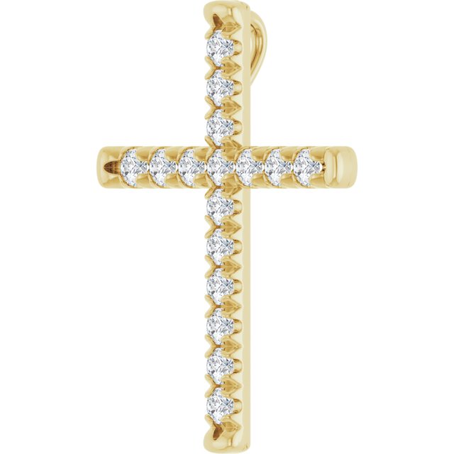 14K Yellow Gold 3/4 CTW Natural Diamond French-Set Cross Pendant