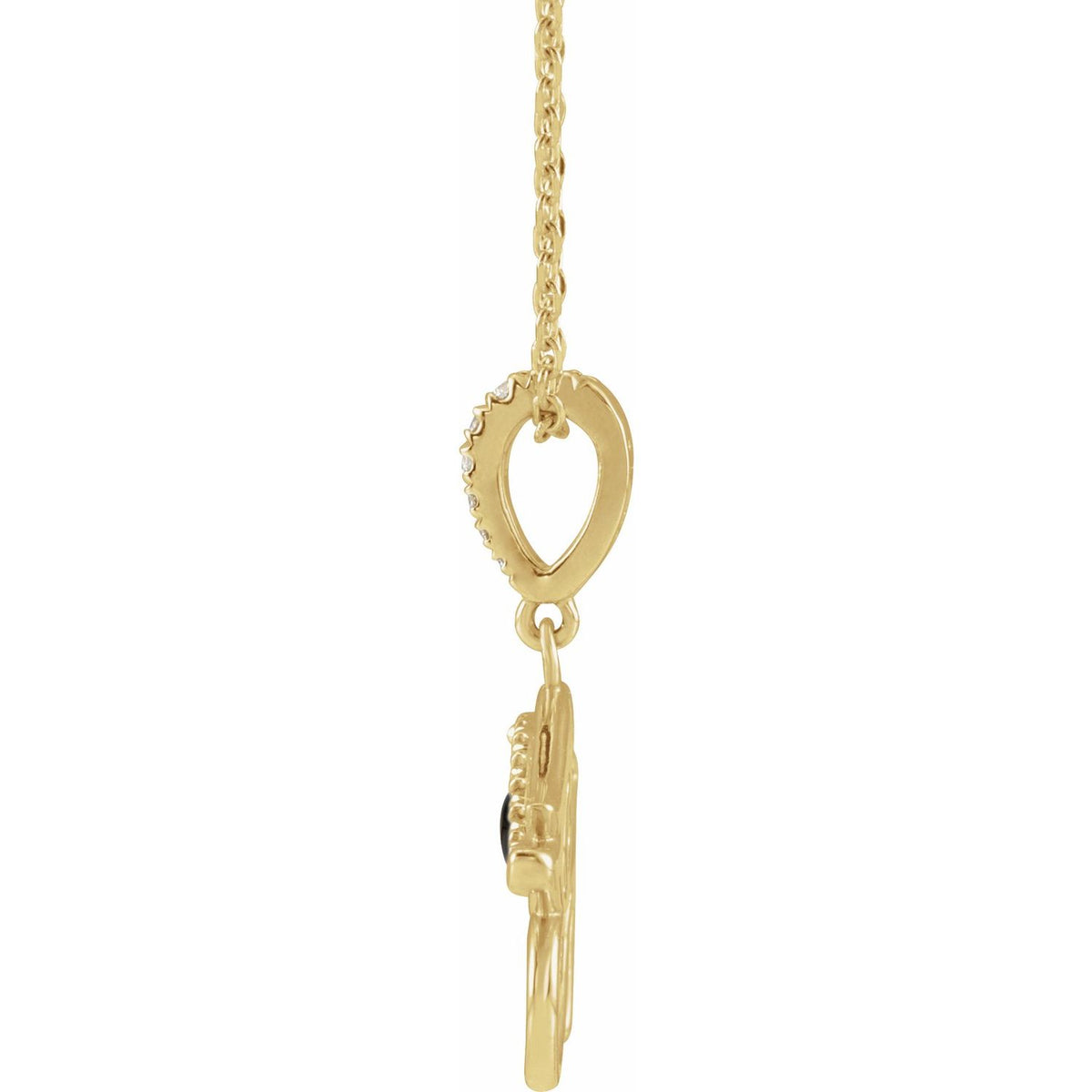 14K Yellow Gold Natural Black Onyx & .08 CTW Natural Diamond Eye of Horus 16-18" Necklace