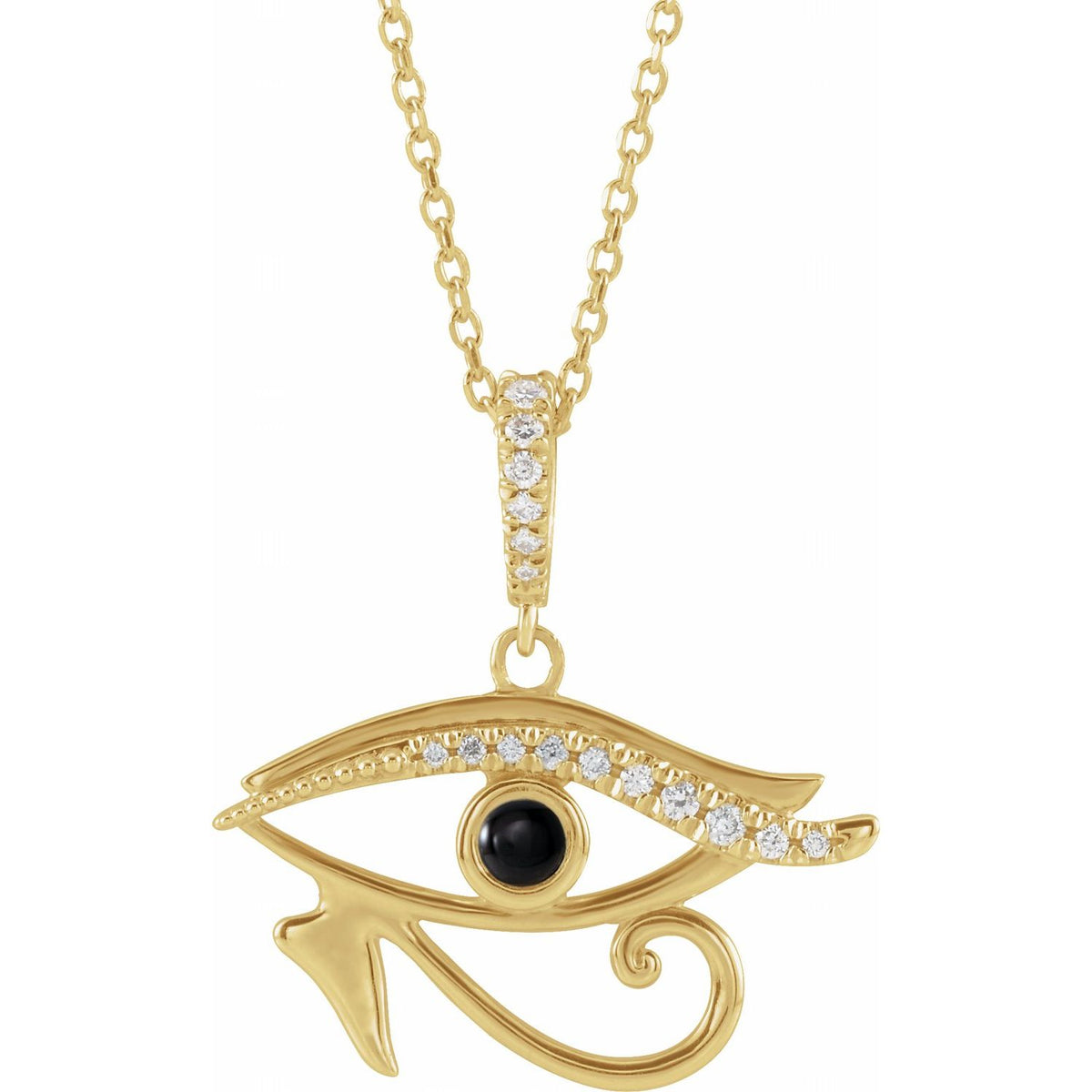 14K Yellow Gold Natural Black Onyx & .08 CTW Natural Diamond Eye of Horus 16-18" Necklace