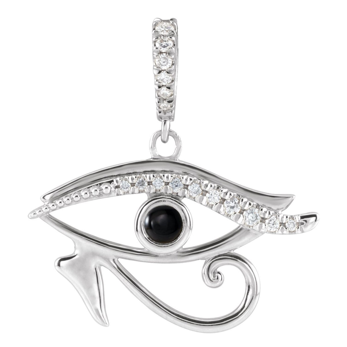 Sterling Silver Natural Black Onyx & .08 CTW Natural Diamond Eye of Horus Pendant