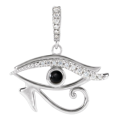 Sterling Silver Natural Black Onyx & .08 CTW Natural Diamond Eye of Horus Pendant