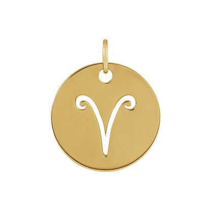 14K Yellow Gold Aries Zodiac Disc Charm/Pendant