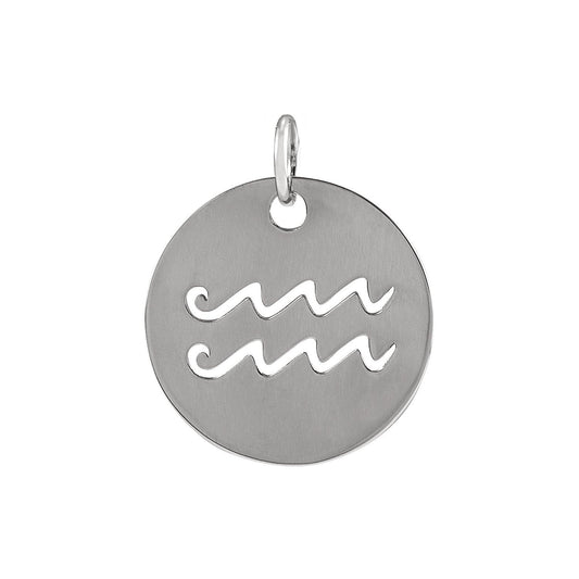 Sterling Silver Aquarius Zodiac Disc Charm/Pendant