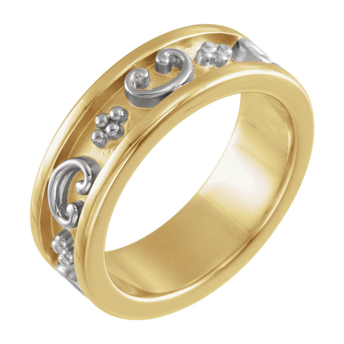 14K White/Yellow Gold Etruscan-Style Band