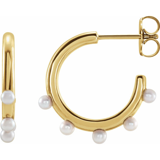 14K Yellow Gold Cultured Seed Pearl Hoop Earrings