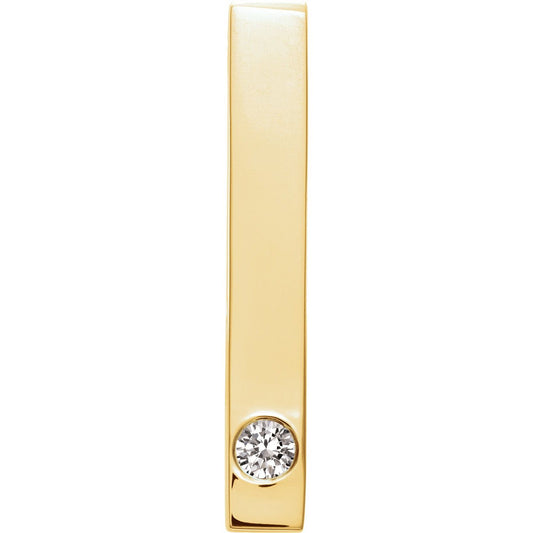 14K Yellow Gold .06 CT Natural Diamond Family Engravable Bar Pendant
