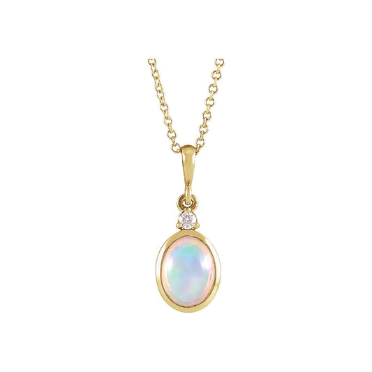 6x4 mm Natural Ethiopian Opal & .015 CT Natural Diamond 16-18" Necklace