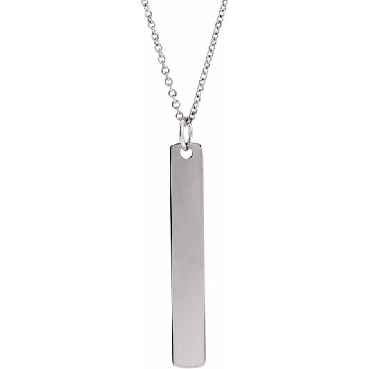 Sterling Silver Engravable Bar 16-18" Necklace, 33 x 4.5 mm