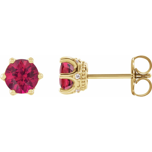 14K Yellow Gold Lab-Grown Ruby & .03 CTW Natural Diamond Crown Earrings