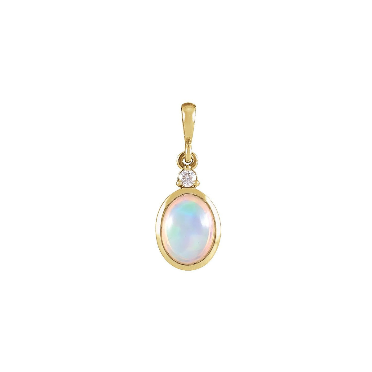 14K Yellow Gold 6x4 mm Natural Ethiopian Opal & .015 CT Natural Diamond Pendant