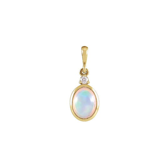 14K Yellow Gold 6x4 mm Natural Ethiopian Opal & .015 CT Natural Diamond Pendant
