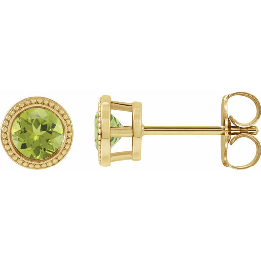 14K Yellow Gold Natural Peridot Beaded Bezel-Set Earrings