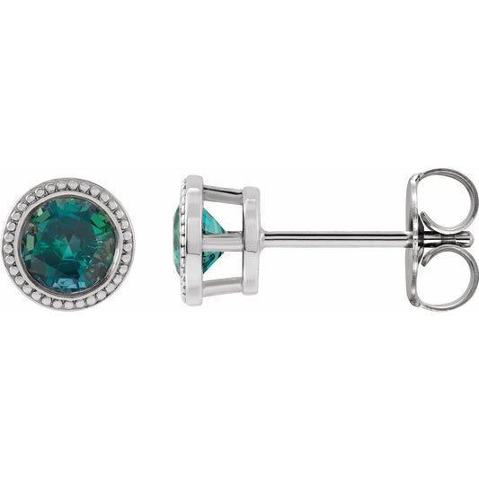 14K White Gold Lab-Grown Alexandrite Beaded Bezel-Set Earrings
