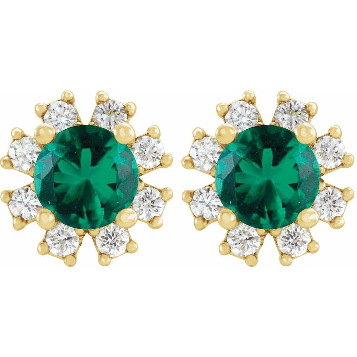 14K Yellow Gold Natural Emerald & .08 CTW Natural Diamond Earrings