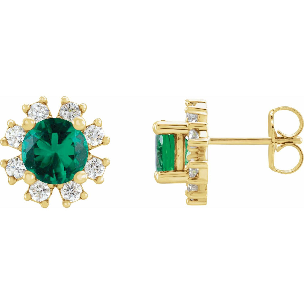 14K Yellow Gold Natural Emerald & .08 CTW Natural Diamond Earrings
