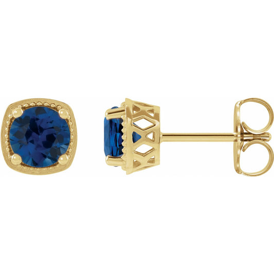 14K Yellow Gold Natural Blue Sapphire Earrings