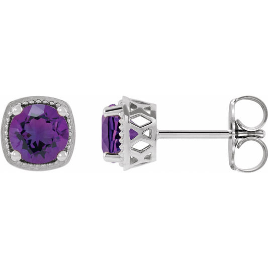 14K White Gold Natural Amethyst Earrings