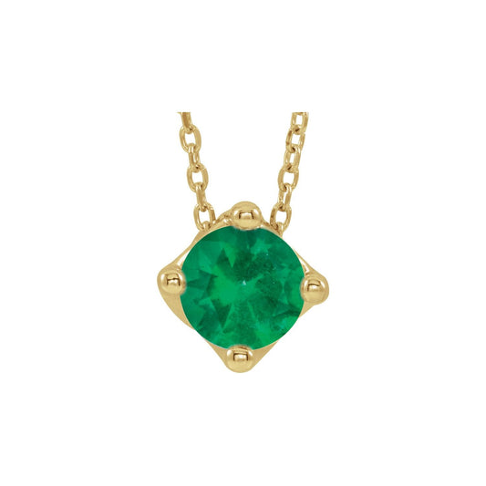14K Yellow Gold Round Lab-Grown Emerald Solitaire 16-18" Necklace