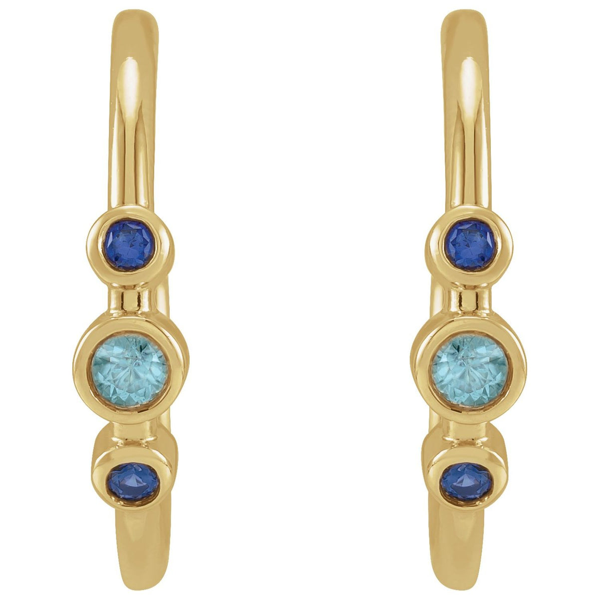 14K Yellow Gold Natural Blue Zircon & Natural Blue Sapphire Bezel-Set Hoop Earrings