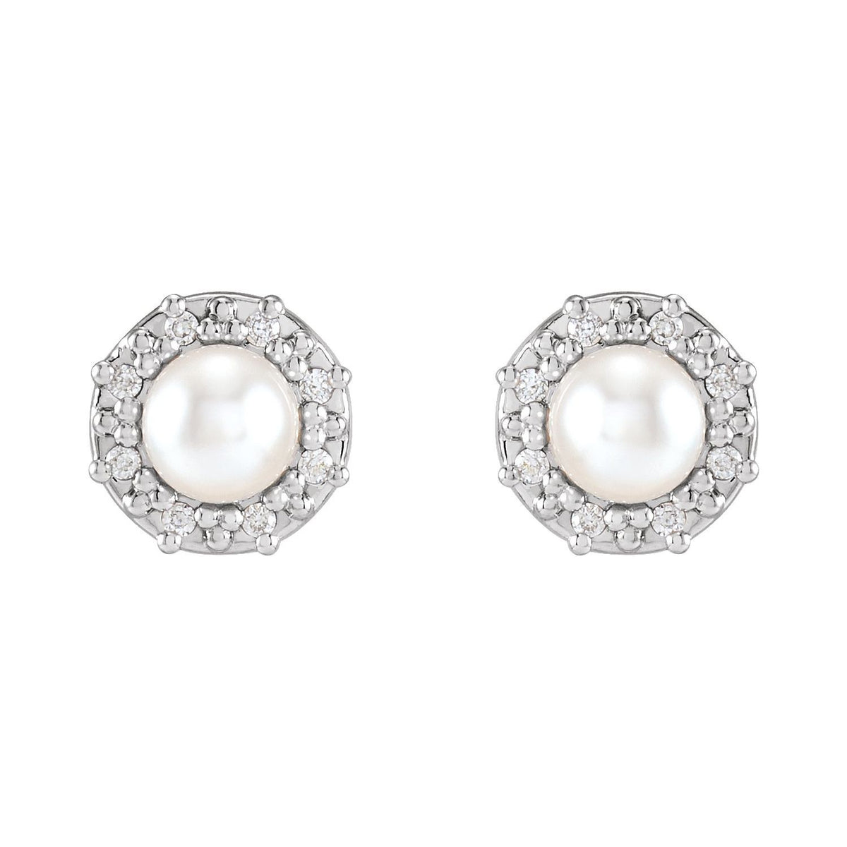 14K White Gold Cultured White Akoya Pearl & .07 CTW Natural Diamond Halo-Style Earrings