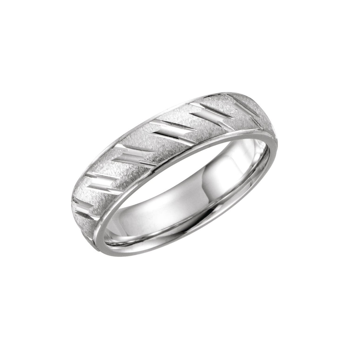 Stepped-Edge Diagonal Grooved Comfort-Fit Flat Band