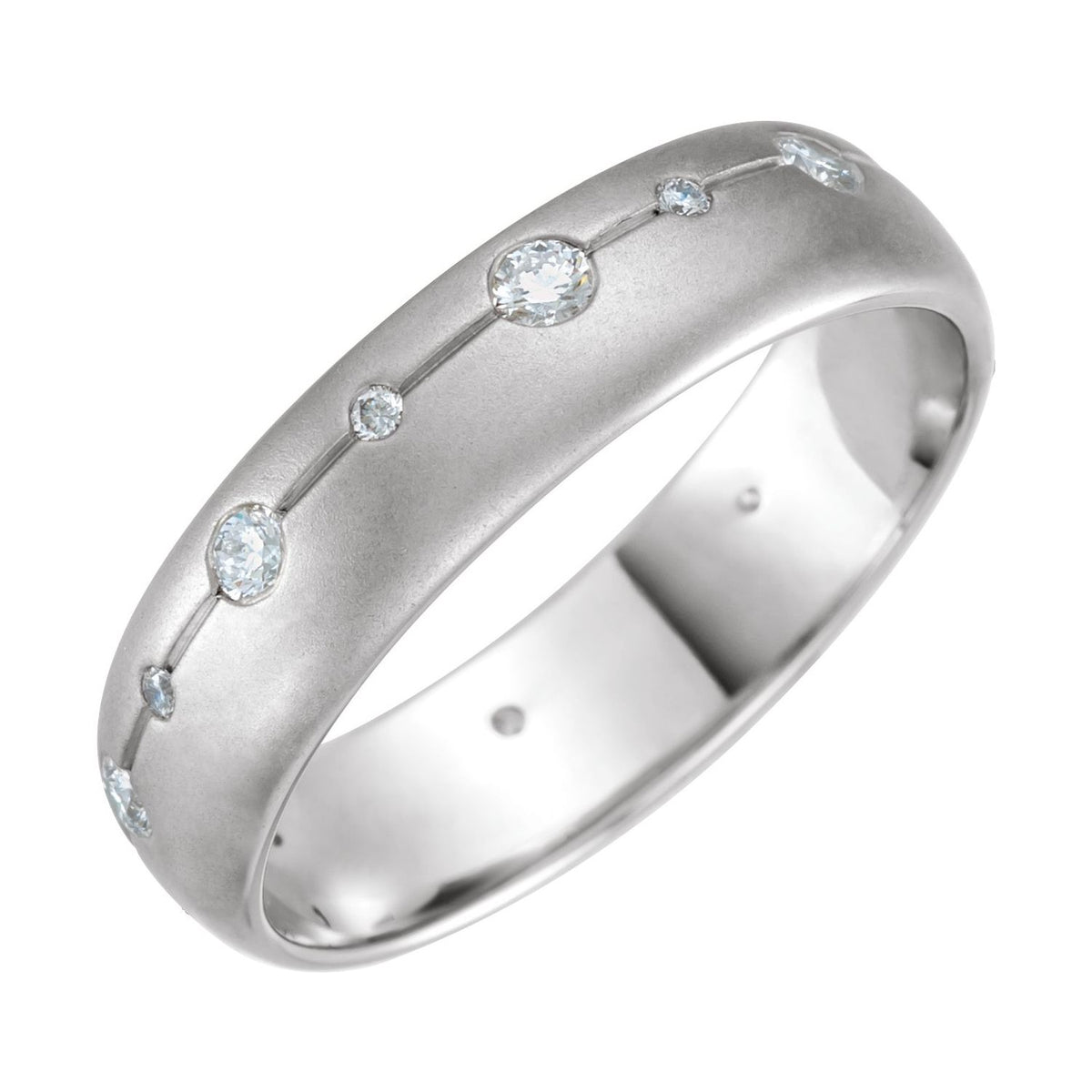 14K White Gold 1/2 CTW Natural Diamond Grooved Band with Brush Finish