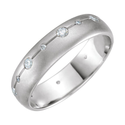 14K White Gold 1/2 CTW Natural Diamond Grooved Band with Brush Finish