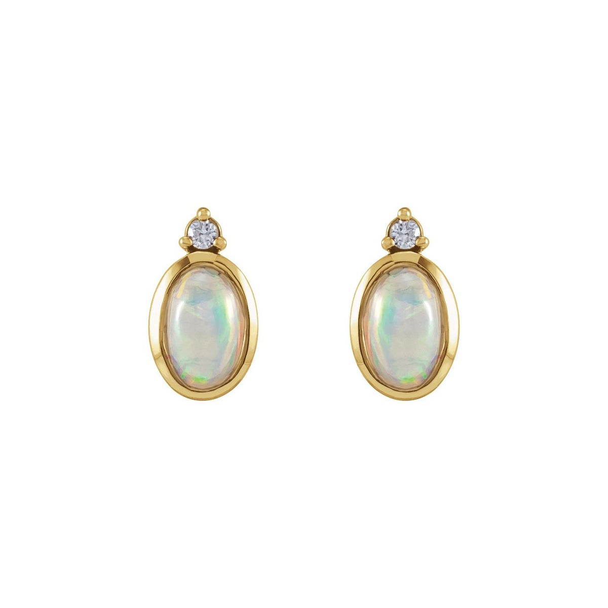 14K Yellow Gold Natural Ethiopian Opal & .03 CTW Natural Diamond Bezel-Set Earrings