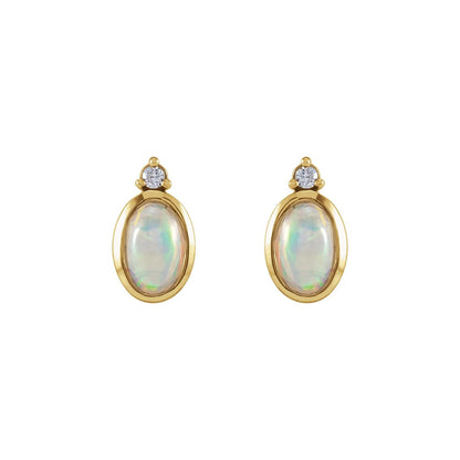 14K Yellow Gold Natural Ethiopian Opal & .03 CTW Natural Diamond Bezel-Set Earrings