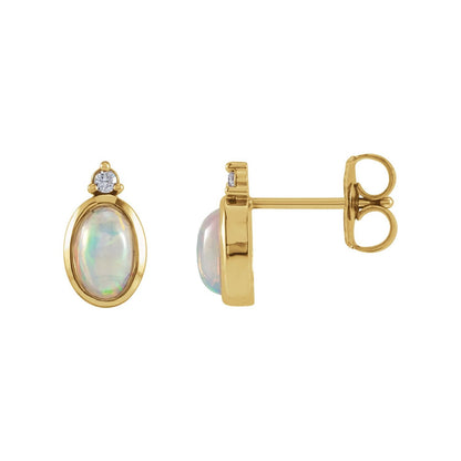 14K Yellow Gold Natural Ethiopian Opal & .03 CTW Natural Diamond Bezel-Set Earrings