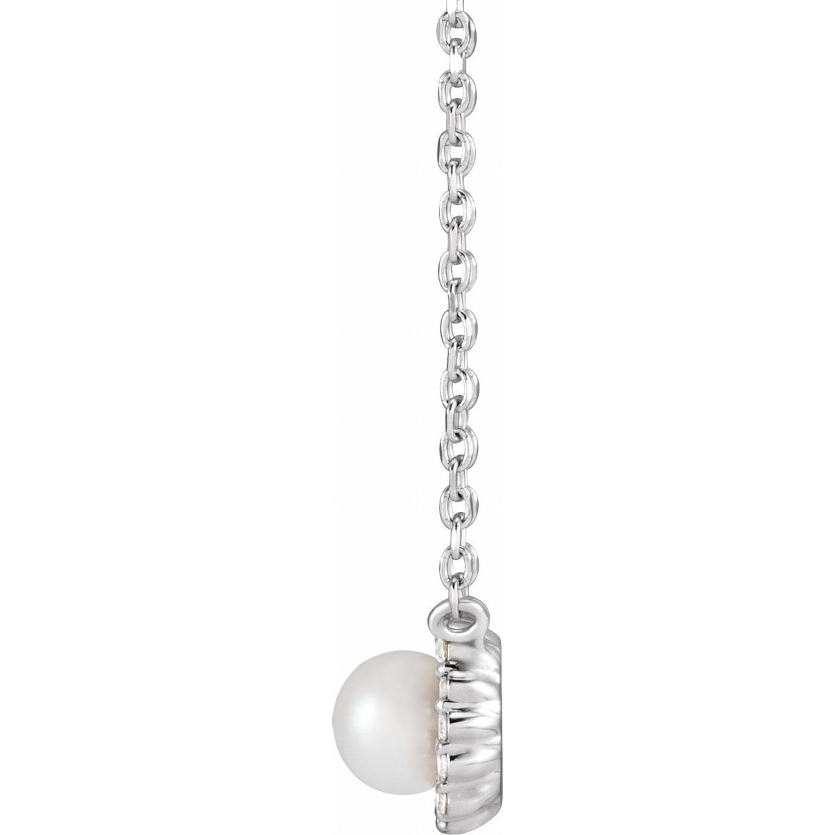 14K White Gold Cultured White Akoya Pearl .06 CTW Natural Diamond Halo-Style 18" Necklace