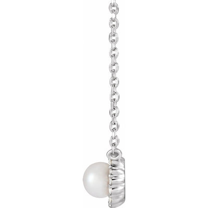 14K White Gold Cultured White Akoya Pearl .06 CTW Natural Diamond Halo-Style 18" Necklace