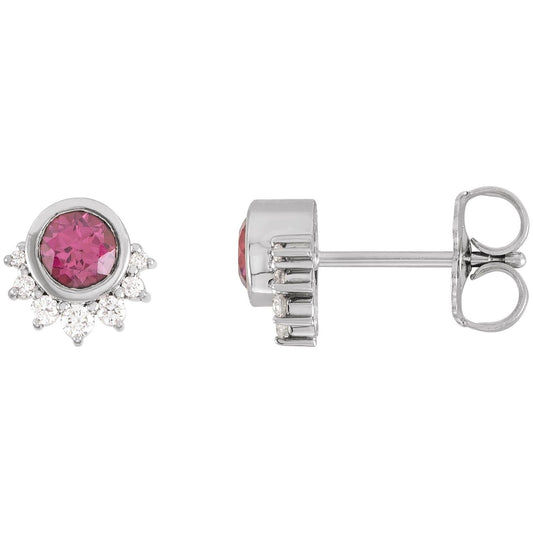 14K White Gold Natural Rhodolite Garnet & .08 CTW Natural Diamond Earrings