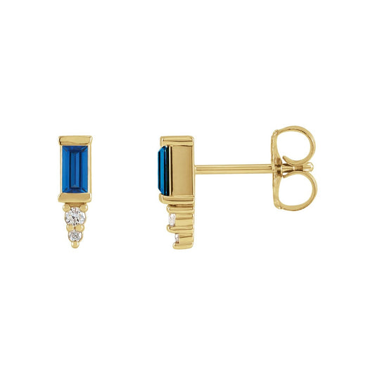 14K Yellow Gold Natural Blue Sapphire & .03 CTW Natural Diamond Bar Earrings