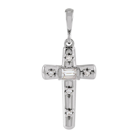 14K White Gold 1/8 CTW Natural Diamond Cross Pendant