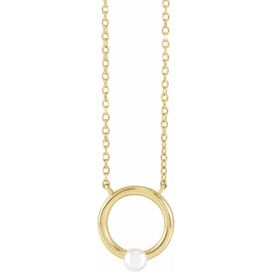 14K Yellow Gold Cultured Seed Pearl Circle 18" Necklace