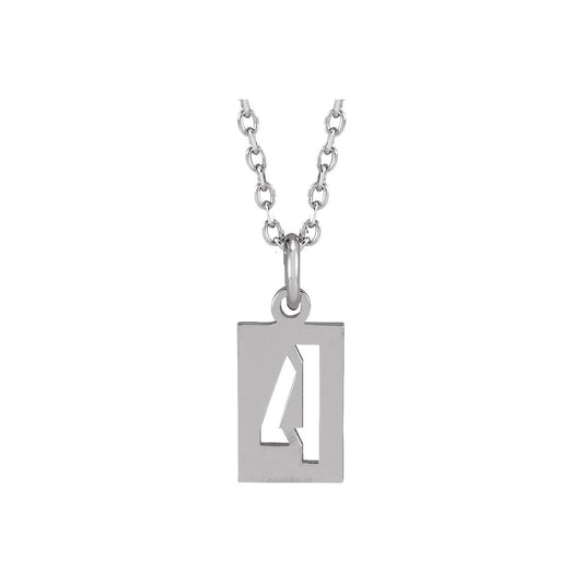 Sterling Silver Pierced Numeral 4 Dog Tag 16-18" Necklace