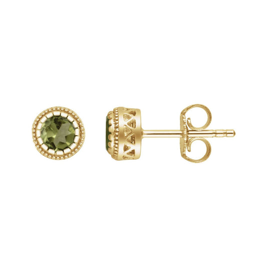 14K Yellow Gold Natural Peridot Stud Earrings, 8 mm x 8 mm