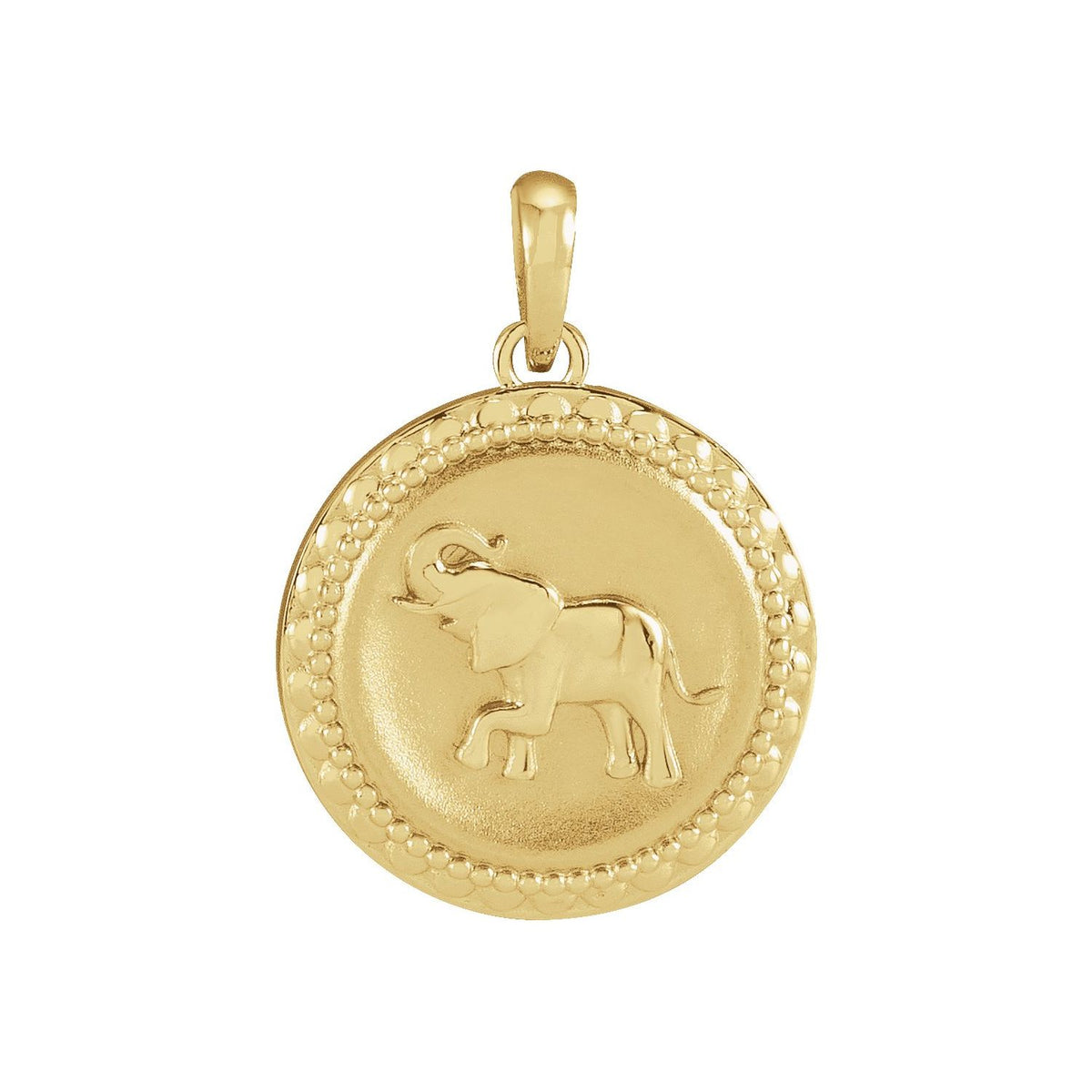 14K Yellow Gold Elephant Disc Pendant