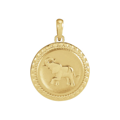 14K Yellow Gold Elephant Disc Pendant