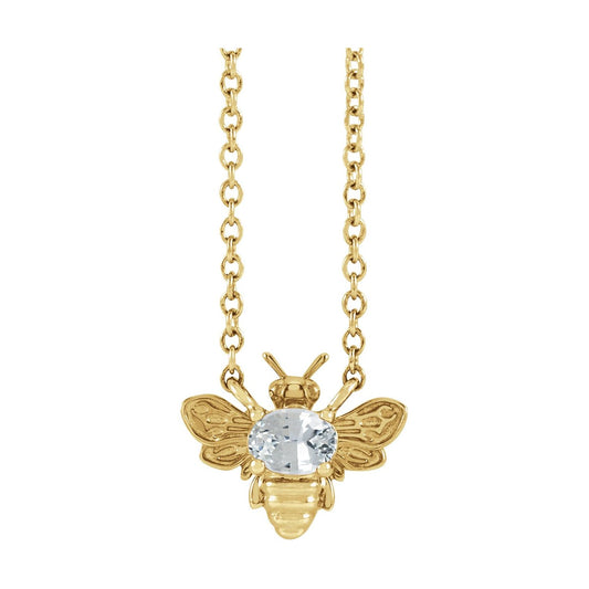 14K Yellow Gold Natural White Sapphire Bee 16" Necklace